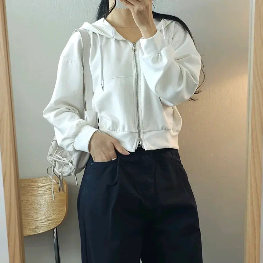 [SOLD OUT] (S)메이윤 여성 후드 집업 긴팔 투웨이 화이트 W2638