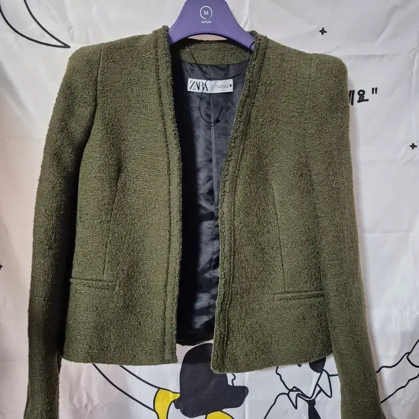[BUNJANG] Zara Tweed Collarless Jacket / 자라 트위드 노카라 자켓