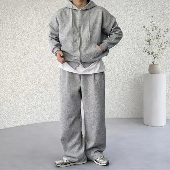 [BUNJANG] Wit &amp; Wonder Cotton Blend Oversized Hoodie Zip-up Set / [세트가격]남자 코튼 합포 원턱 오버핏 후드 집업