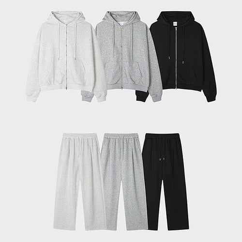 [BUNJANG] Wit &amp; Wonder Cotton Blend Oversized Hoodie Zip-up Set / [세트가격]남자 코튼 합포 원턱 오버핏 후드 집업