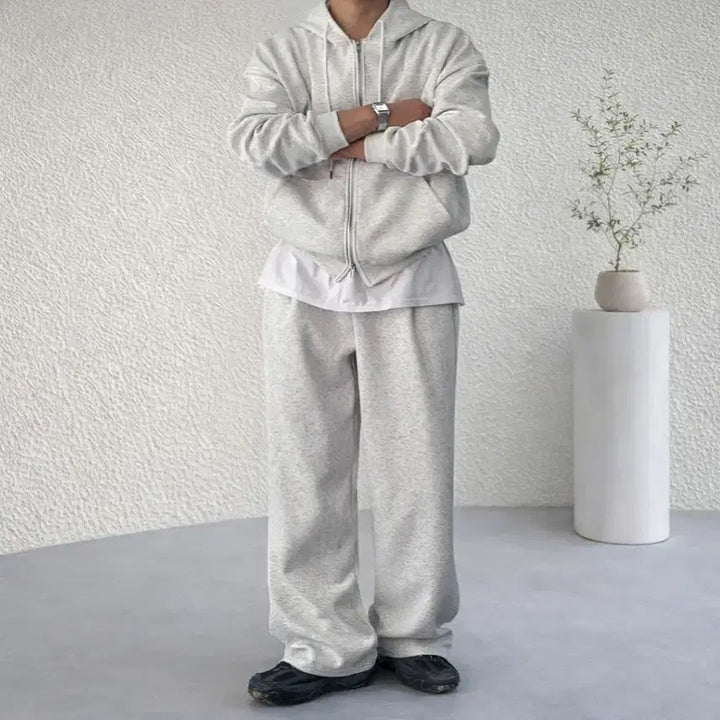 [BUNJANG] Wit &amp; Wonder Cotton Blend Oversized Hoodie Zip-up Set / [세트가격]남자 코튼 합포 원턱 오버핏 후드 집업
