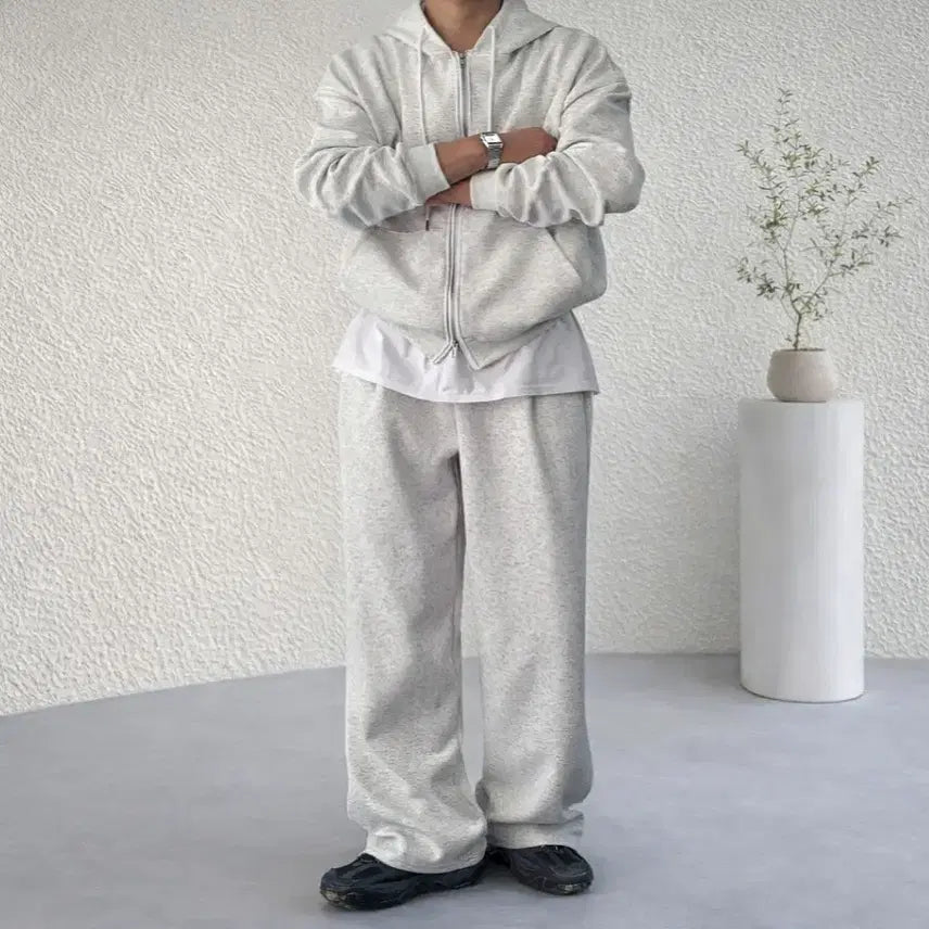 [BUNJANG] Wit &amp; Wonder Cotton Blend Oversized Hoodie Zip-up Set / [세트가격]남자 코튼 합포 원턱 오버핏 후드 집업