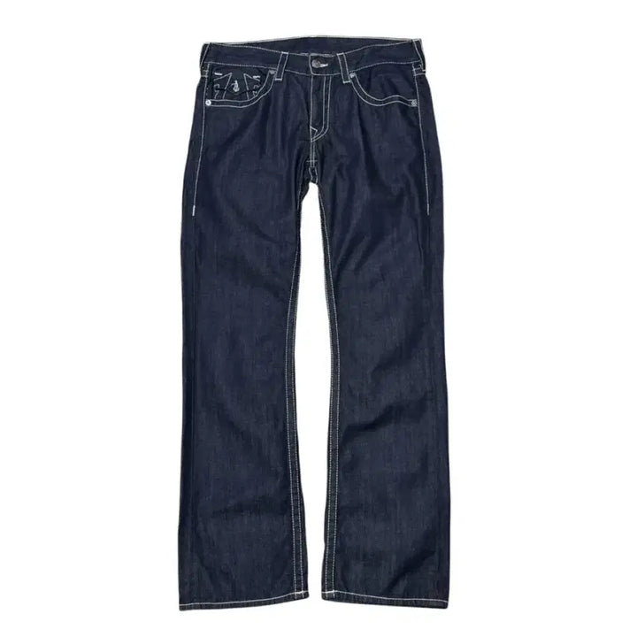 [BUNJANG] True Religion World Tour Big Logo Denim Pants / 트루릴리전 월드투어 빅로고 스티치 플레어 스트레이트 데님 팬츠