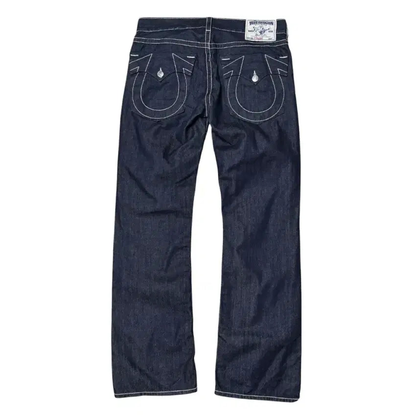 [BUNJANG] True Religion World Tour Big Logo Denim Pants / 트루릴리전 월드투어 빅로고 스티치 플레어 스트레이트 데님 팬츠