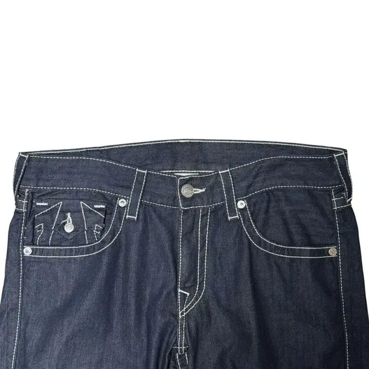 [BUNJANG] True Religion World Tour Big Logo Denim Pants / 트루릴리전 월드투어 빅로고 스티치 플레어 스트레이트 데님 팬츠