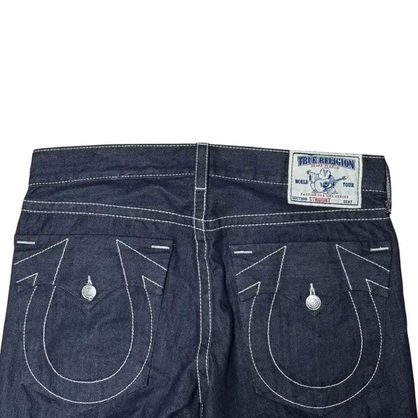 [BUNJANG] True Religion World Tour Big Logo Denim Pants / 트루릴리전 월드투어 빅로고 스티치 플레어 스트레이트 데님 팬츠