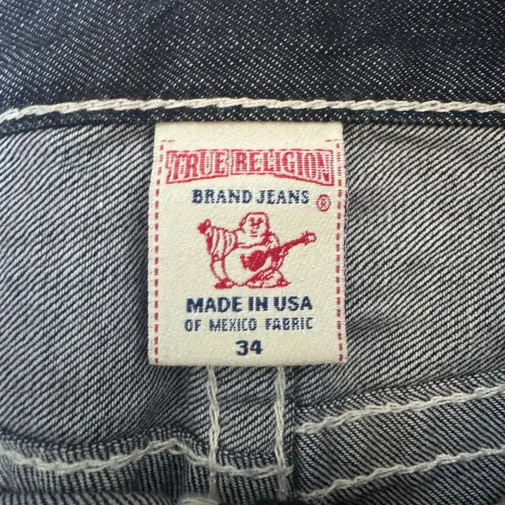 [BUNJANG] True Religion World Tour Big Logo Denim Pants / 트루릴리전 월드투어 빅로고 스티치 플레어 스트레이트 데님 팬츠