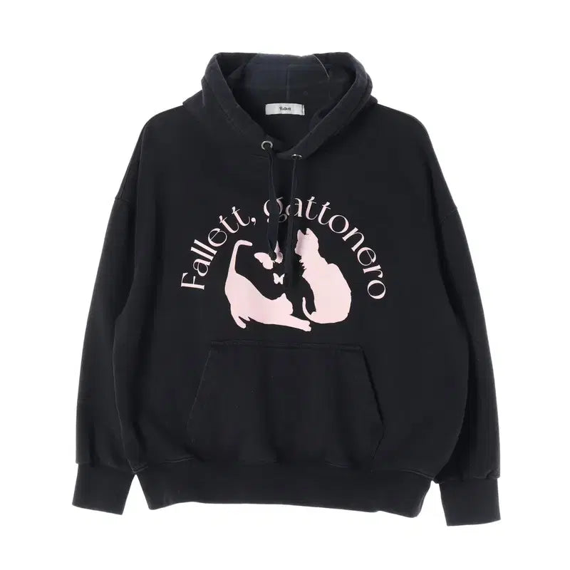 [BUNJANG] Fallett Gattonero Black Cat Graphic Hoodie / 팔렛 가토네로 블랙 캣 그래픽 후드티