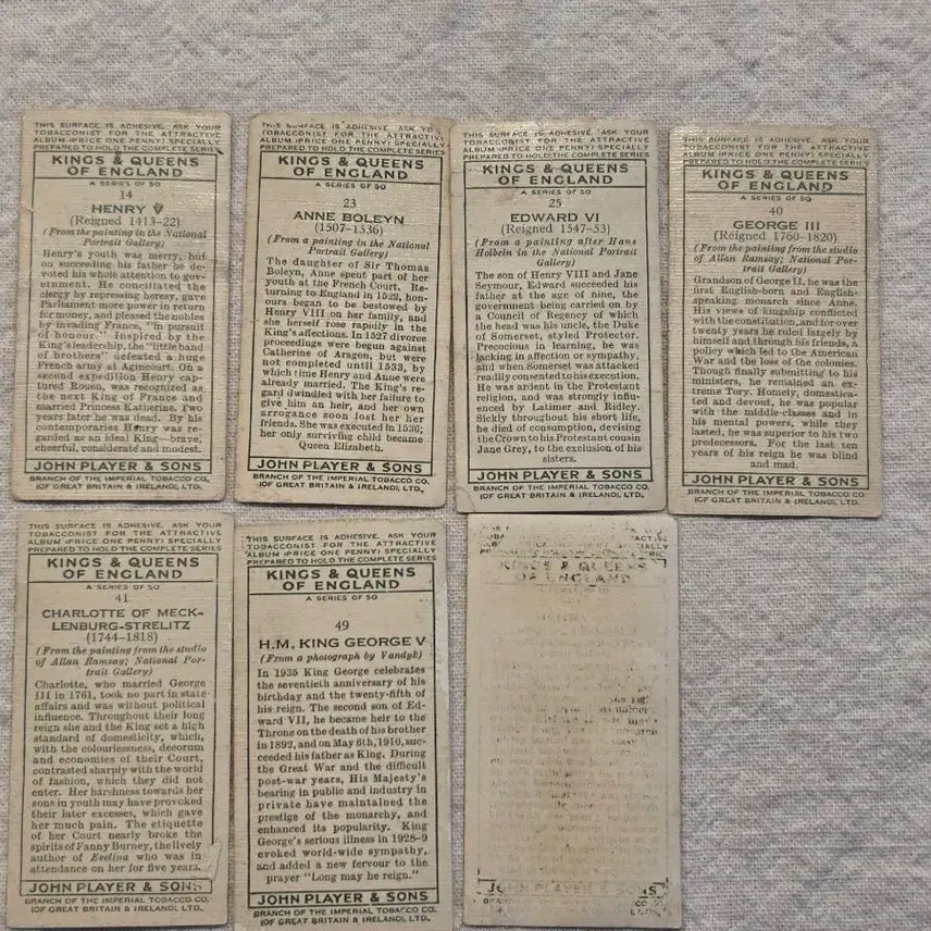 [BUNJANG] John Player &amp; Sons Royal Family Vintage Cards / 영국빈티지카드 유럽빈티지카드 헨리5세 앤블린 영국왕 영국여왕 로열패밀리