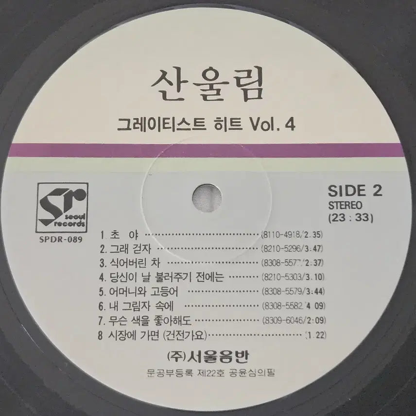 [SOLD OUT] LP 산울림 그레이티스트 히트 Vol.4