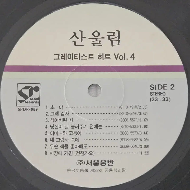 [SOLD OUT] LP 산울림 그레이티스트 히트 Vol.4