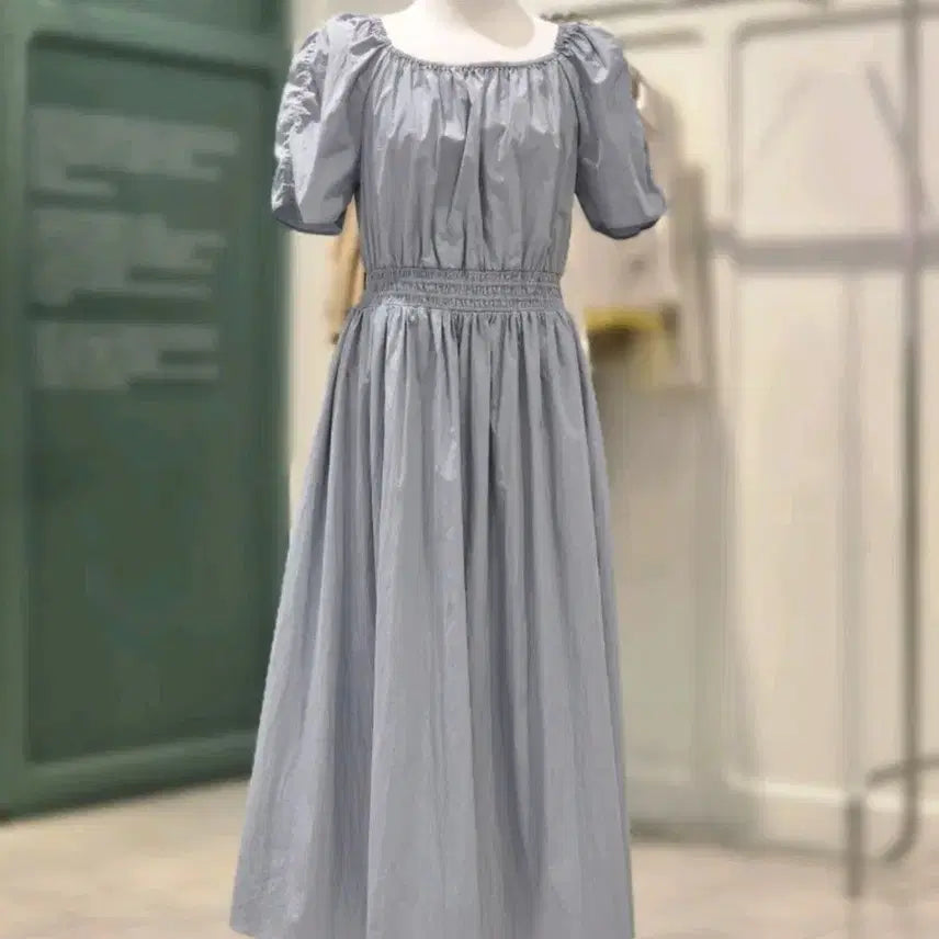 [BUNJANG] Juke Square Neck Short Sleeve Dress Sky Blue 55 / 주크 스퀘어넥 반팔 원피스 스카이블루 55