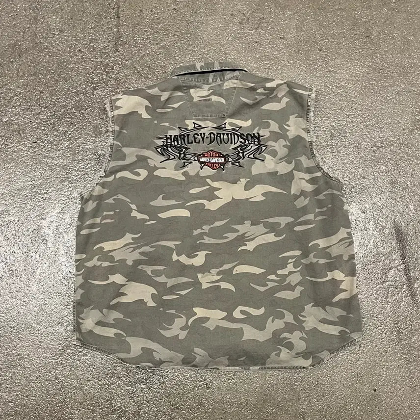 [BUNJANG] Harley-Davidson Woodland Pattern Sleeveless Shirt (2XL) / 할리데이비슨 슬리브리스 셔츠 (110)
