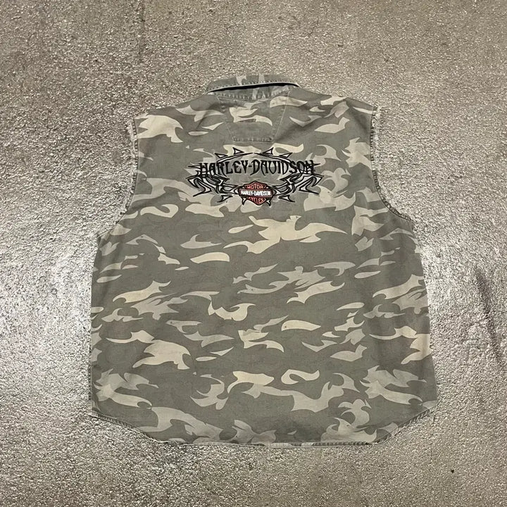 [BUNJANG] Harley-Davidson Woodland Pattern Sleeveless Shirt (2XL) / 할리데이비슨 슬리브리스 셔츠 (110)