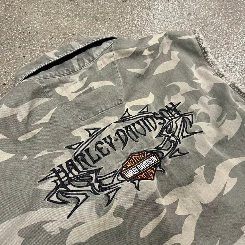 [BUNJANG] Harley-Davidson Woodland Pattern Sleeveless Shirt (2XL) / 할리데이비슨 슬리브리스 셔츠 (110)