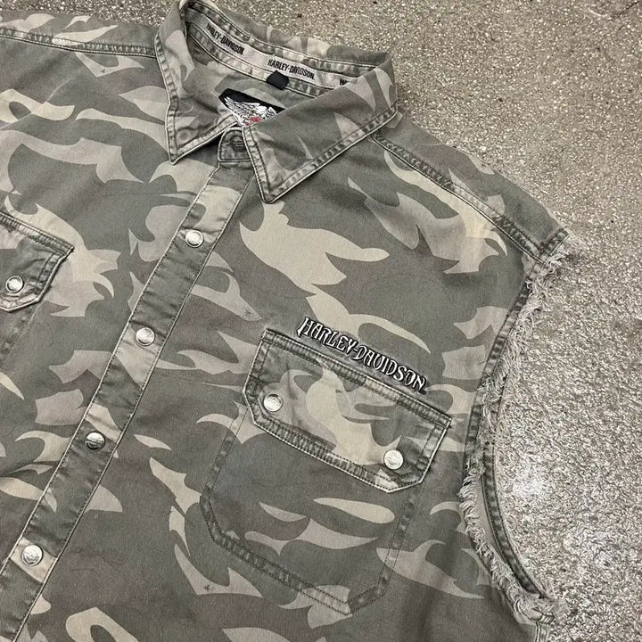 [BUNJANG] Harley-Davidson Woodland Pattern Sleeveless Shirt (2XL) / 할리데이비슨 슬리브리스 셔츠 (110)