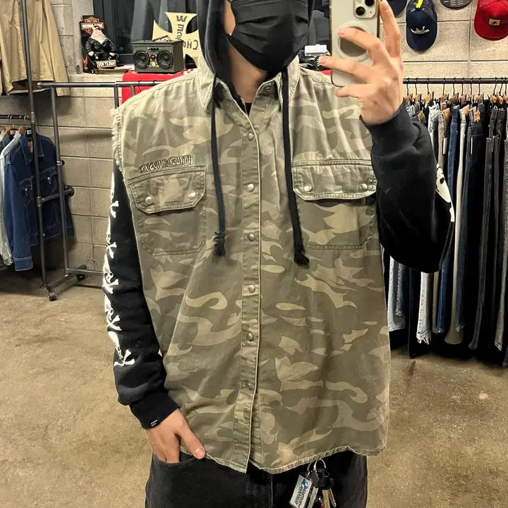 [BUNJANG] Harley-Davidson Woodland Pattern Sleeveless Shirt (2XL) / 할리데이비슨 슬리브리스 셔츠 (110)