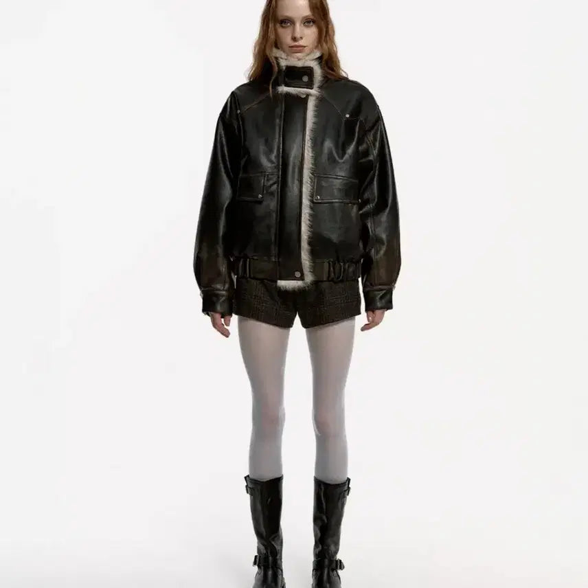 [BUNJANG] Leather Mustang Bomber Jacket with Fur Trim / 가죽 무스탕 자켓 퍼 트리밍 봄버(무료배송)