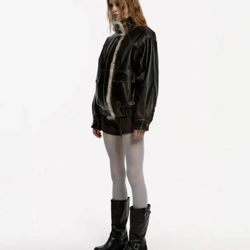 [BUNJANG] Leather Mustang Bomber Jacket with Fur Trim / 가죽 무스탕 자켓 퍼 트리밍 봄버(무료배송)