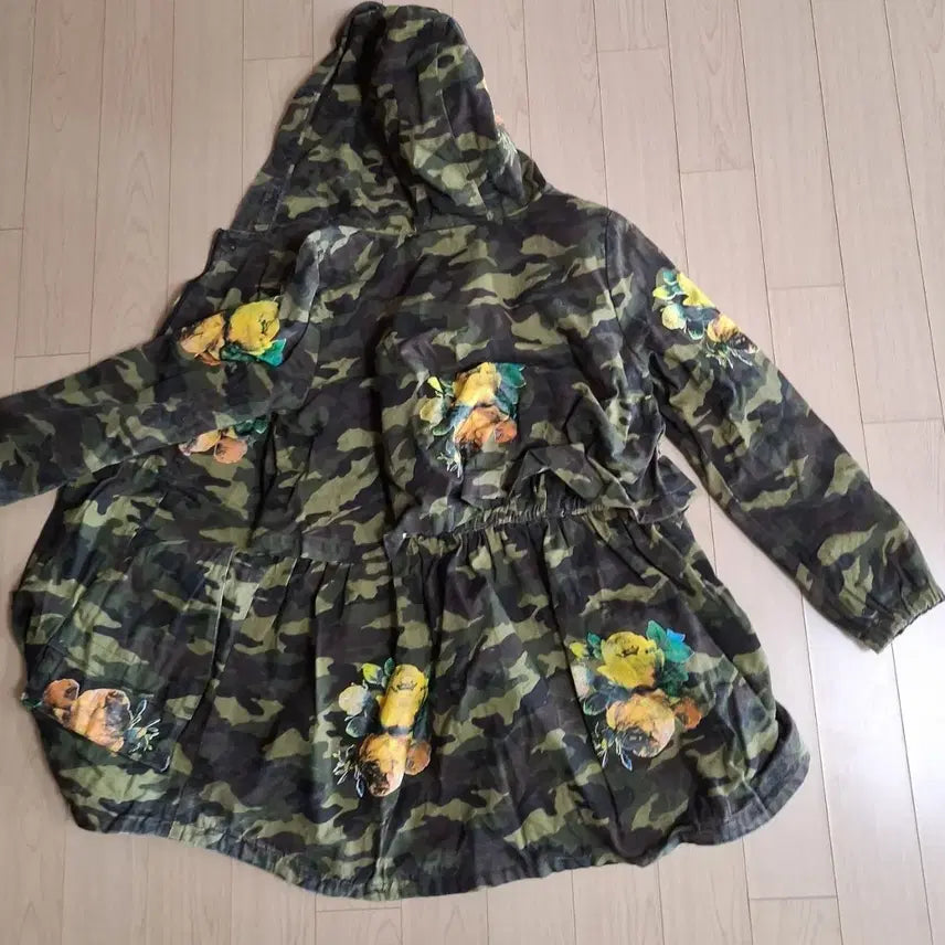 [BUNJANG] Camouflage Flower Printed Hooded Field Jacket / 카모플라쥬 플라워 후드 야상 점퍼