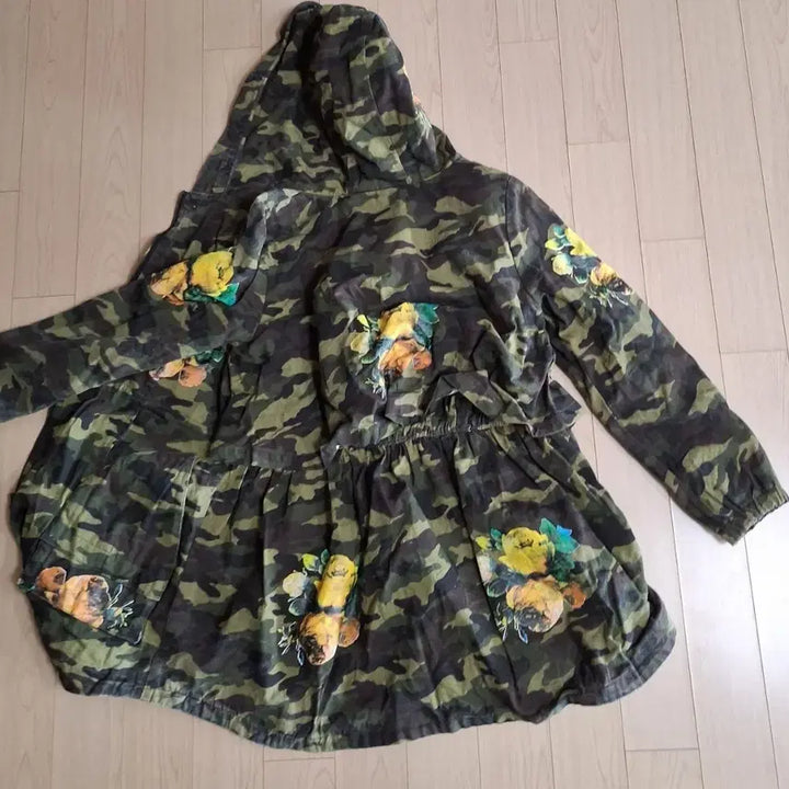 [BUNJANG] Camouflage Flower Printed Hooded Field Jacket / 카모플라쥬 플라워 후드 야상 점퍼