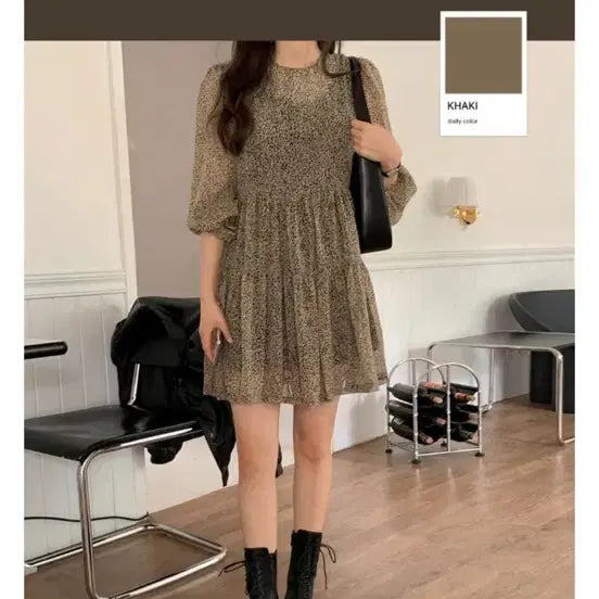 [SOLD OUT] 쇼퍼랜드 레오파드 쉬폰 미니 원피스 카키 (새상품)