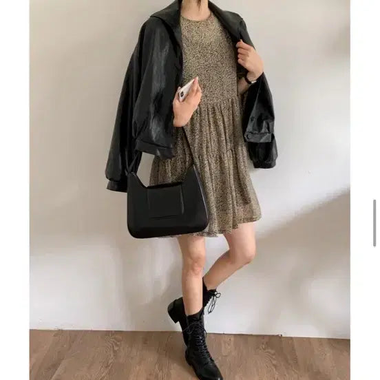 [SOLD OUT] 쇼퍼랜드 레오파드 쉬폰 미니 원피스 카키 (새상품)