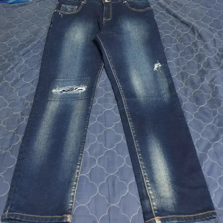 [BUNJANG] Volante Premium Silver Tab Denim Pants / 볼란테 프리미엄 백포켓 실버탭 데미지 워싱 데님팬츠 블루 (32)