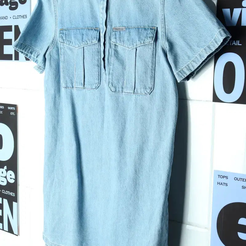[BUNJANG] Calvin Klein Denim Dress / W(S) 캘빈클라인 반팔 티셔츠 청 데님 원피스 솔리드-17818
