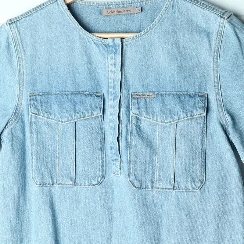 [BUNJANG] Calvin Klein Denim Dress / W(S) 캘빈클라인 반팔 티셔츠 청 데님 원피스 솔리드-17818
