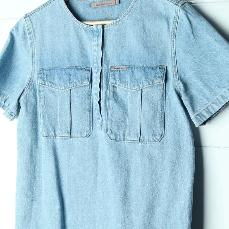 [BUNJANG] Calvin Klein Denim Dress / W(S) 캘빈클라인 반팔 티셔츠 청 데님 원피스 솔리드-17818