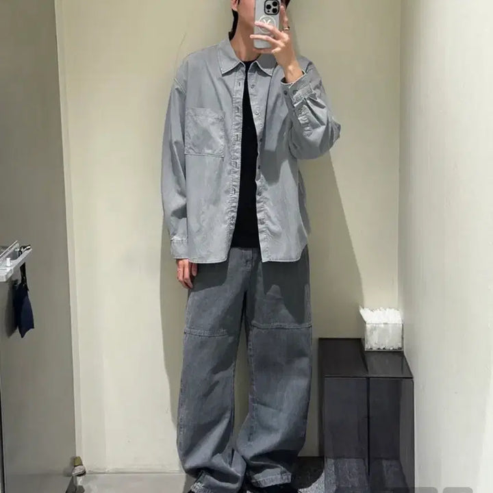 [BUNJANG] In Silence Tencel Cotton Dyed Shirt Ash Grey L Size / 인사일런스 텐셀 코튼 다잉 셔츠 ASH GREY L사이즈