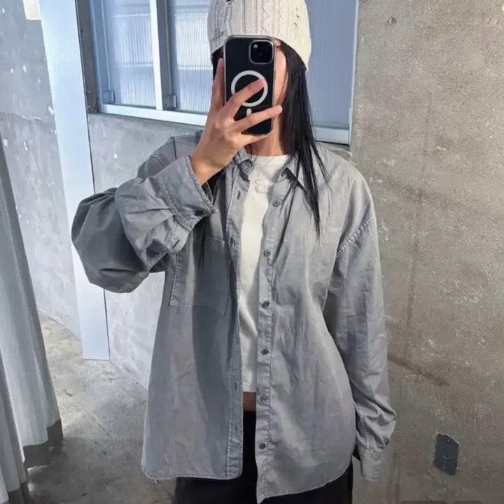 [BUNJANG] In Silence Tencel Cotton Dyed Shirt Ash Grey L Size / 인사일런스 텐셀 코튼 다잉 셔츠 ASH GREY L사이즈