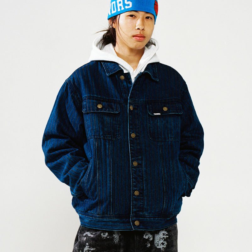 [BUNJANG] Weeekenders Stripe Denim Trucker Jacket / 위캔더스 스트라이프 데님 트러커 자켓