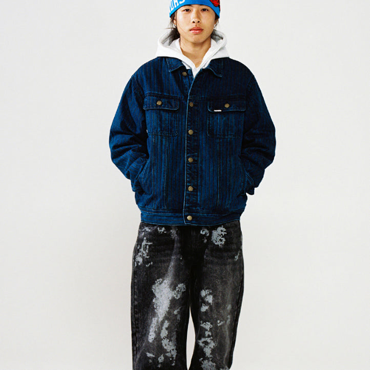 [BUNJANG] Weeekenders Stripe Denim Trucker Jacket / 위캔더스 스트라이프 데님 트러커 자켓