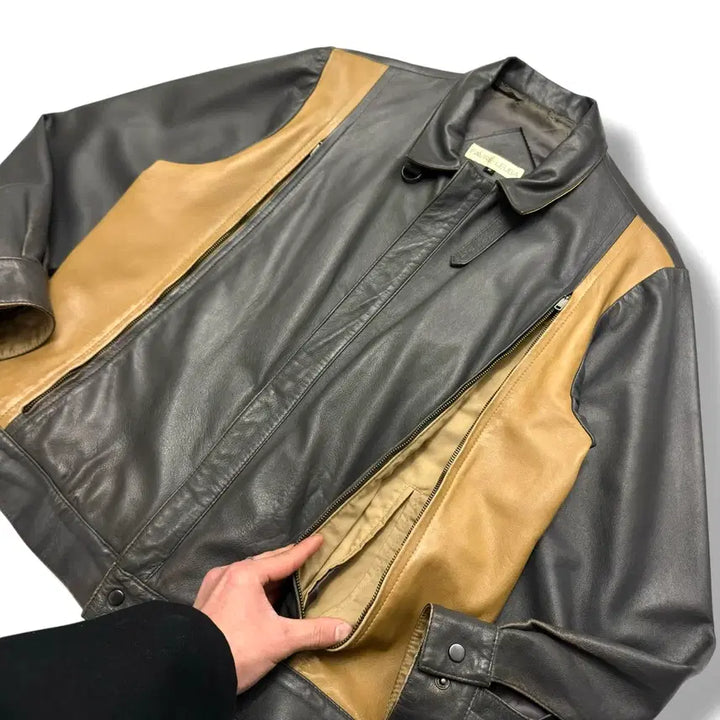 [BUNJANG] Vintage Real Leather Sheepskin Sport Jacket / 80-90s 리얼레더 쉽스킨 양가죽 스포츠자켓 블루종