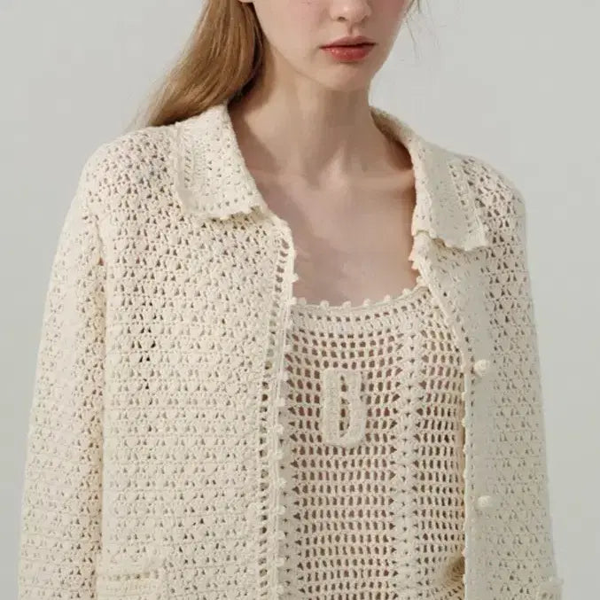 [BUNJANG] The Barnnet Ivory Hand Crochet Knit Cardigan / 더바넷 the barnnet 아이보리 핸드 크로셰 니트 가디건
