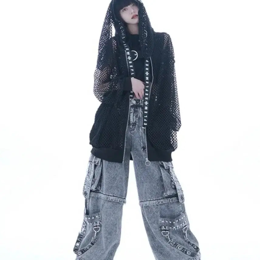 [BUNJANG] REFLEM Usagimi Piercing Hoodie Zip-up Parka / REFLEM 레플렘 망사 우사미미 피어싱 후드 집업 파카