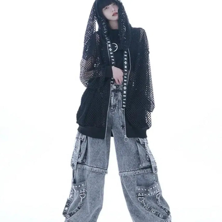 [BUNJANG] REFLEM Usagimi Piercing Hoodie Zip-up Parka / REFLEM 레플렘 망사 우사미미 피어싱 후드 집업 파카