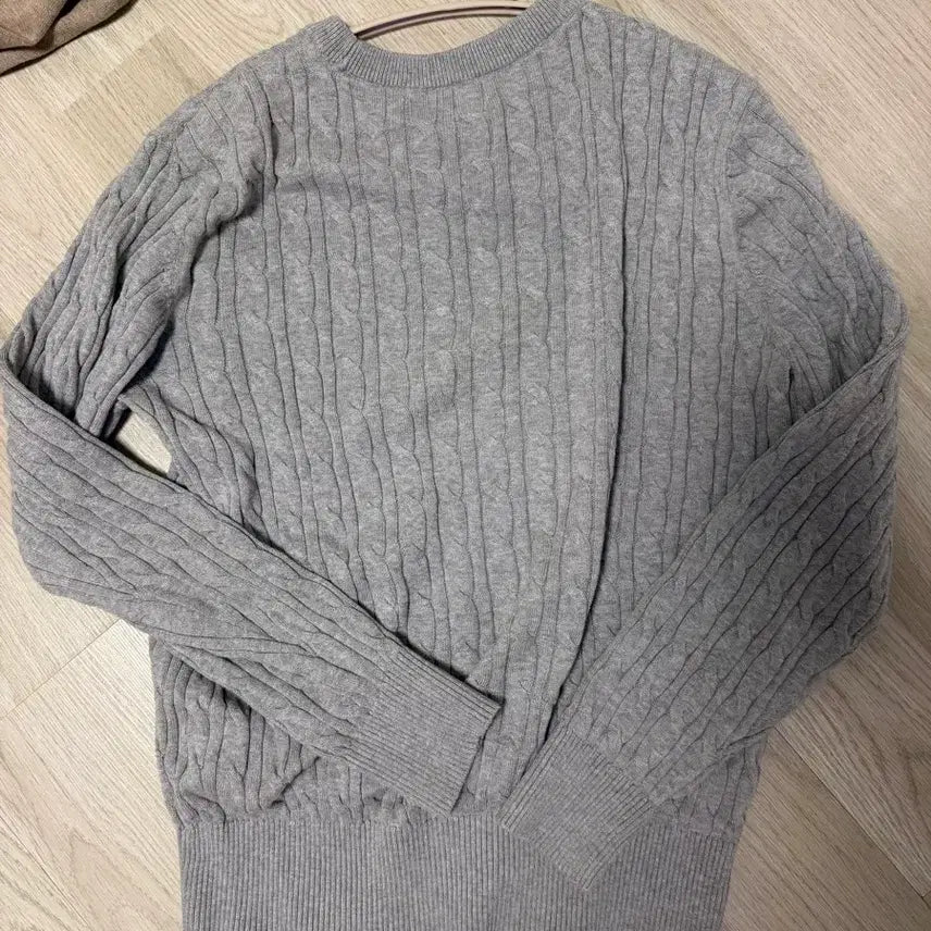 [BUNJANG] POLO Cable Knit Sweater M / POLO 꽈배기 회색 니트 M