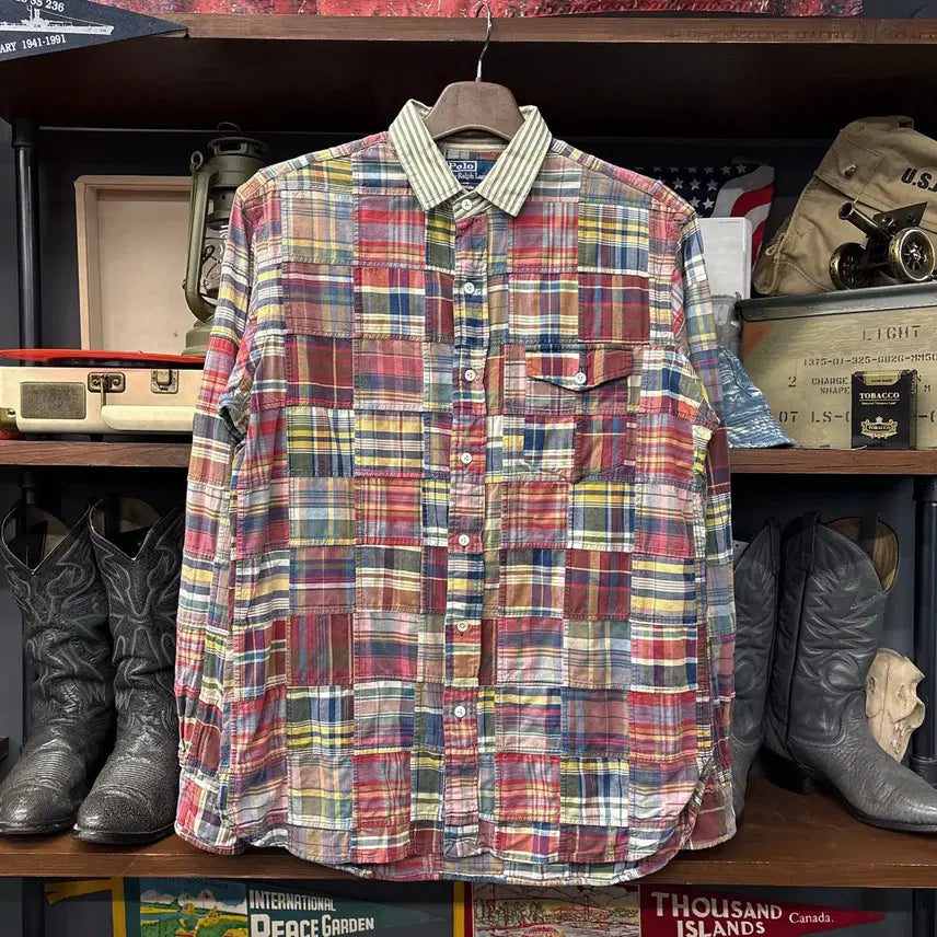 [BUNJANG] Polo Ralph Lauren Indian Madras Patchwork Button-Down Shirt / 90s 폴로 랄프로렌 인디언 마드라스 패치워크 버튼다운 셔츠 N876