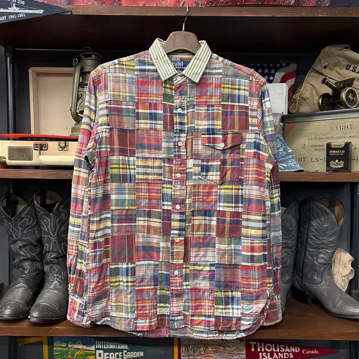 [BUNJANG] Polo Ralph Lauren Indian Madras Patchwork Button-Down Shirt / 90s 폴로 랄프로렌 인디언 마드라스 패치워크 버튼다운 셔츠 N876