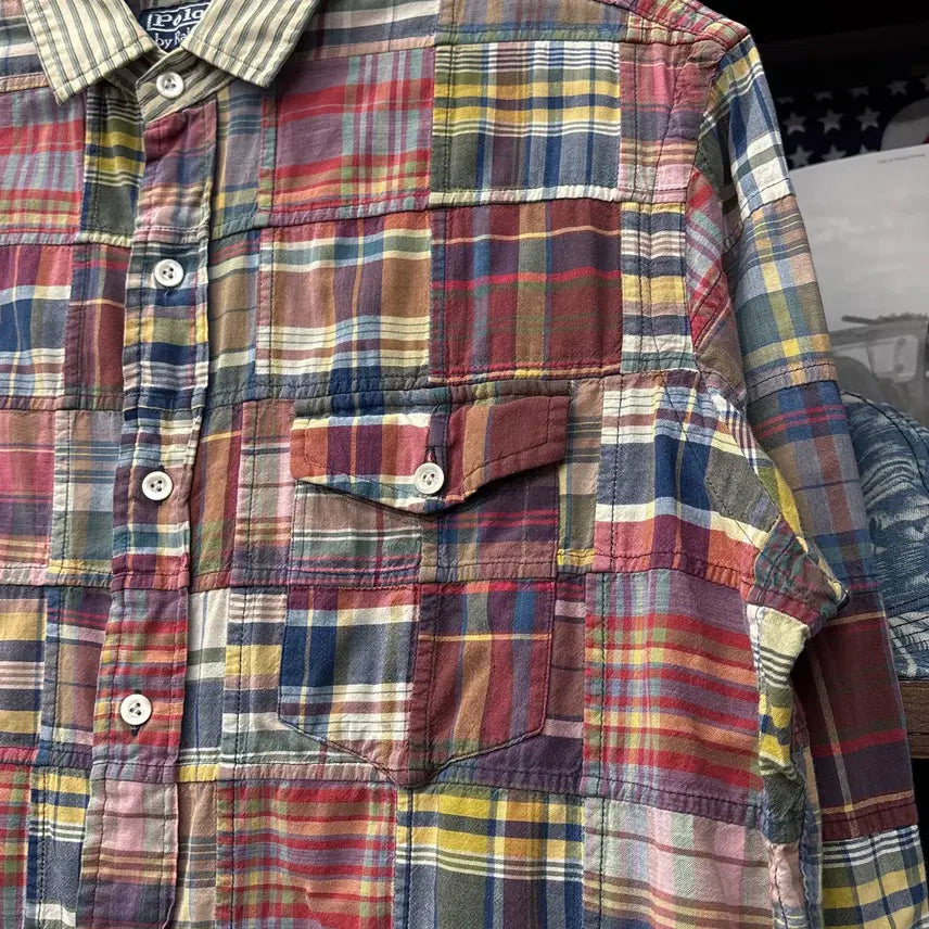 [BUNJANG] Polo Ralph Lauren Indian Madras Patchwork Button-Down Shirt / 90s 폴로 랄프로렌 인디언 마드라스 패치워크 버튼다운 셔츠 N876
