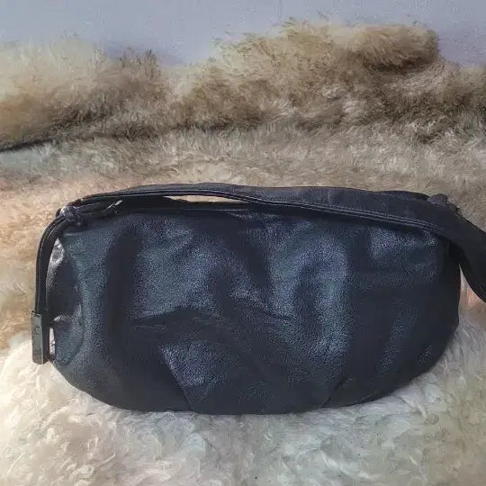 [BUNJANG] Black Leather Hip Pack Belt Bag / 가죽 블랙 힙색 벨트백