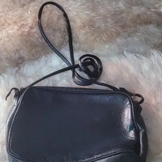 [BUNJANG] Black Leather Mini Crossbody Bag / 블랙 가죽 미니 크로스백