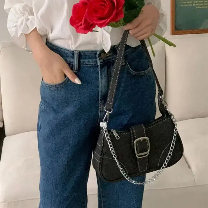 [SOLD OUT] 데님 숄더백Y2K 데님 벨트 체인 호보숄더