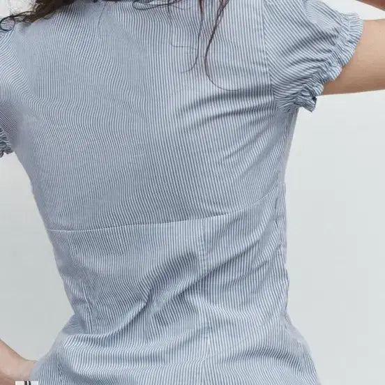 [BUNJANG] ZARA Poplin Frill Shirt Blue Stripe XL / 자라 포플린 프릴셔츠 블루스프라이트 xl