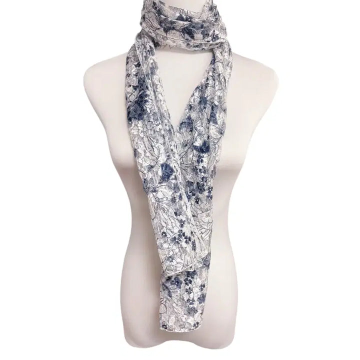 [BUNJANG] Oriental Fairy Blue and White Silver Thread See-through Muffler / 일본 오리엔탈 페어리 블루 앤 화이트 은사 포인트 시스루 머플러