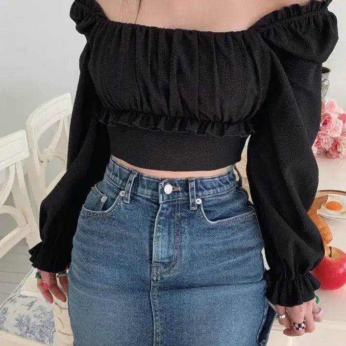 [BUNJANG] Pale Jade Jacquard Frill Blouse / 페일제이드 자가드 프릴 블라우스