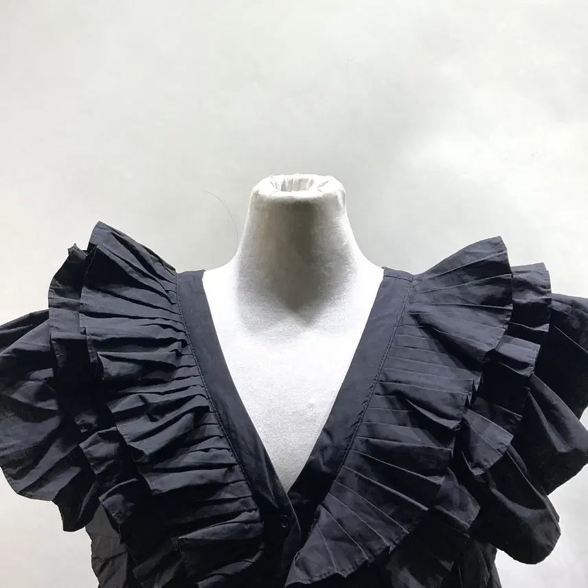 [BUNJANG] Youngguje V-Neck Frill Long Dress - Black S / 여성 브이넥 프릴 롱원피스 블랙 S 영구제